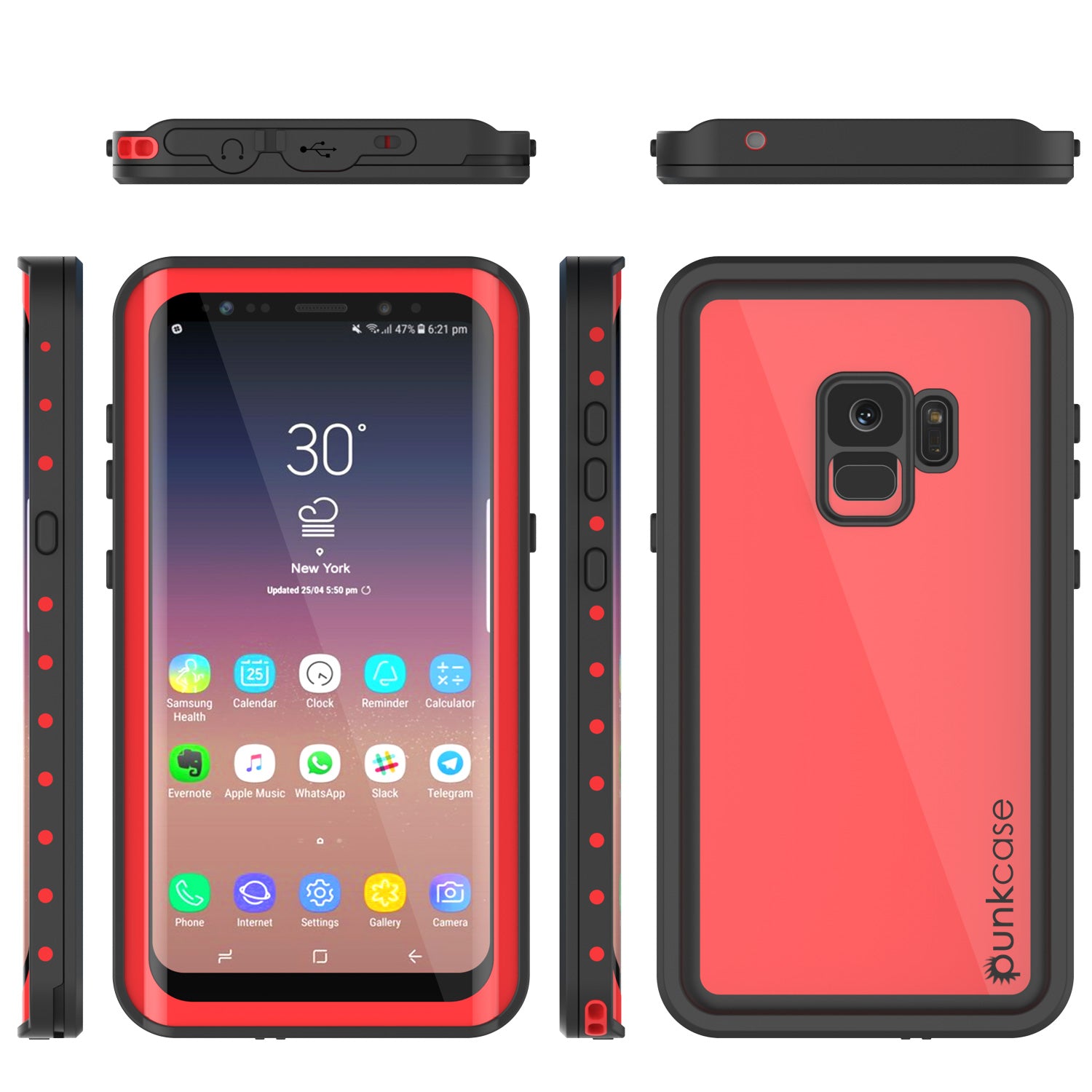 Galaxy S9 Waterproof Case PunkCase StudStar Red Thin 6.6ft Underwater IP68 Shock/Snow Proof