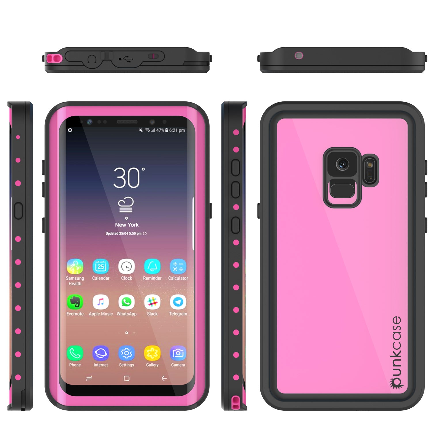 Galaxy S9 Waterproof Case PunkCase StudStar Pink Thin 6.6ft Underwater IP68 Shock/Snow Proof