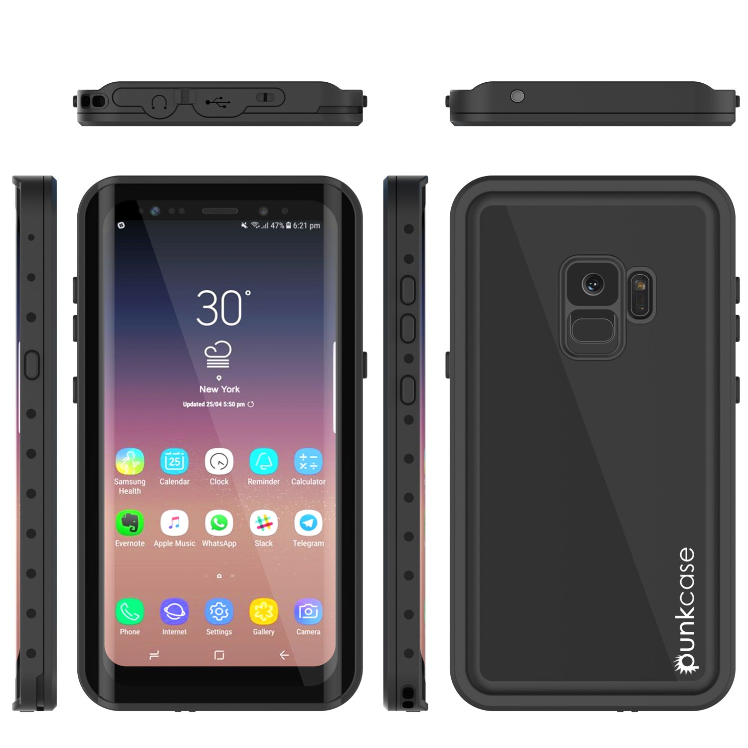 Galaxy S9 Waterproof Case PunkCase StudStar Black Thin 6.6ft Underwater IP68 Shock/Snow Proof