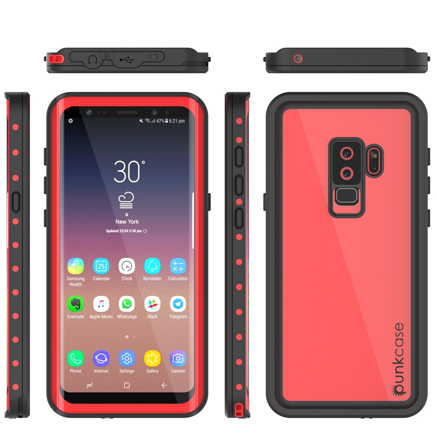 Galaxy S9 Plus Waterproof Case PunkCase StudStar Red Thin 6.6ft Underwater IP68 Shock/Snow Proof
