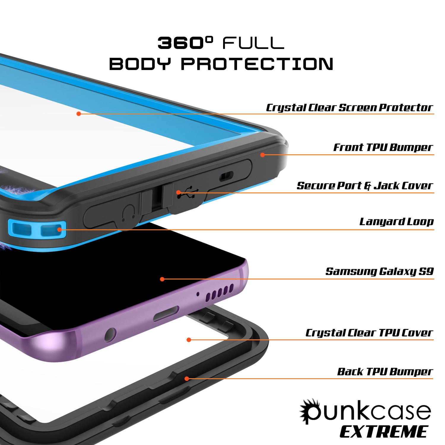Galaxy S9 PLUS Waterproof Case, Punkcase [Extreme Series] Armor Cover [Light Blue]