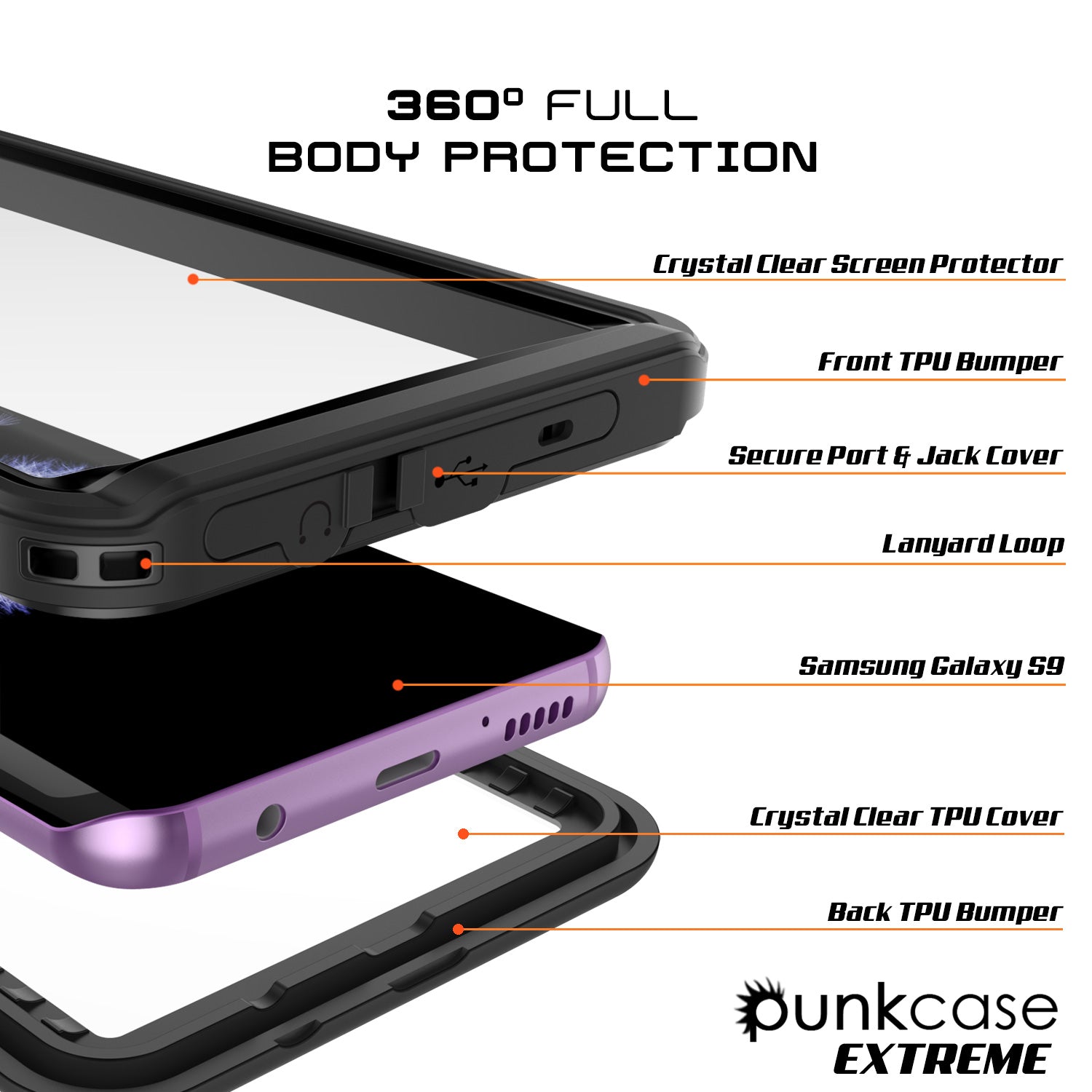 Galaxy S9 PLUS Waterproof Case, Punkcase [Extreme Series] [Slim Fit] Armor Cover [Black]