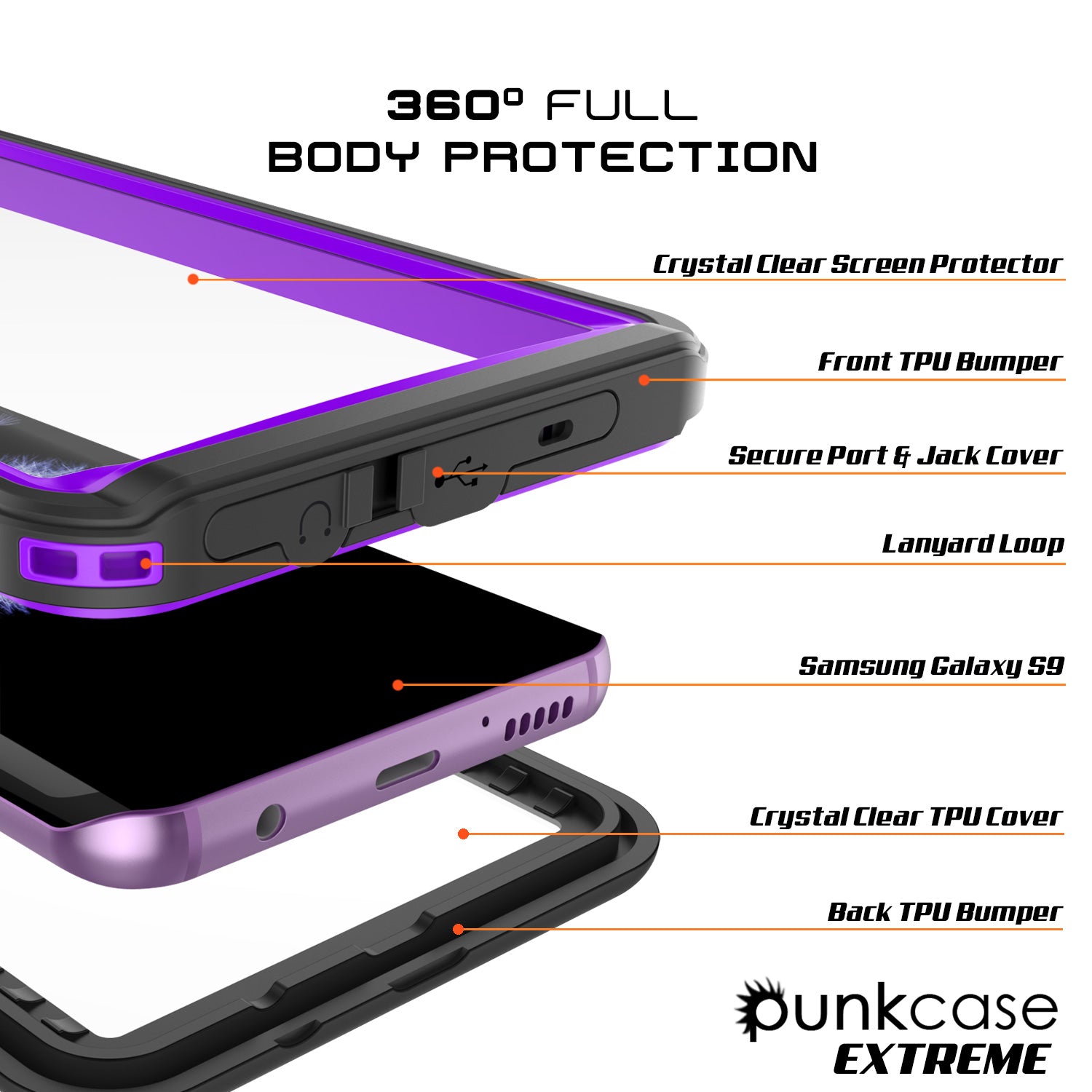 Galaxy S9 PLUS Waterproof Case, Punkcase [Extreme Series] Armor Cover [Purple]