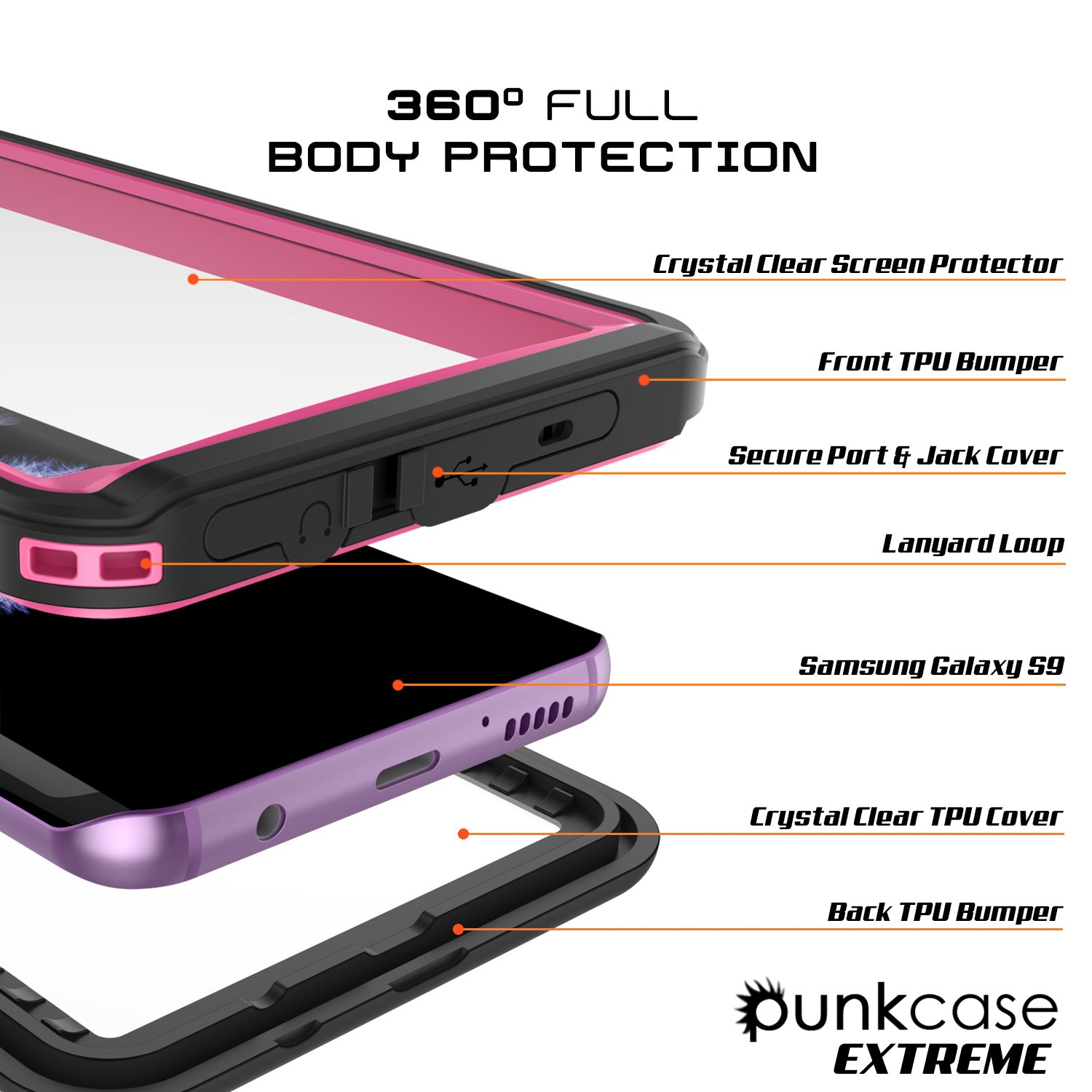Galaxy S9 Waterproof Case, Punkcase [Extreme Series] Armor Cover [Pink]