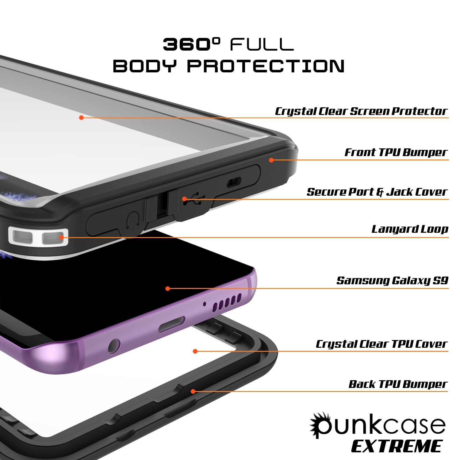 Galaxy S9 Waterproof Case, Punkcase [Extreme Series] [Slim Fit] Armor Cover [White]