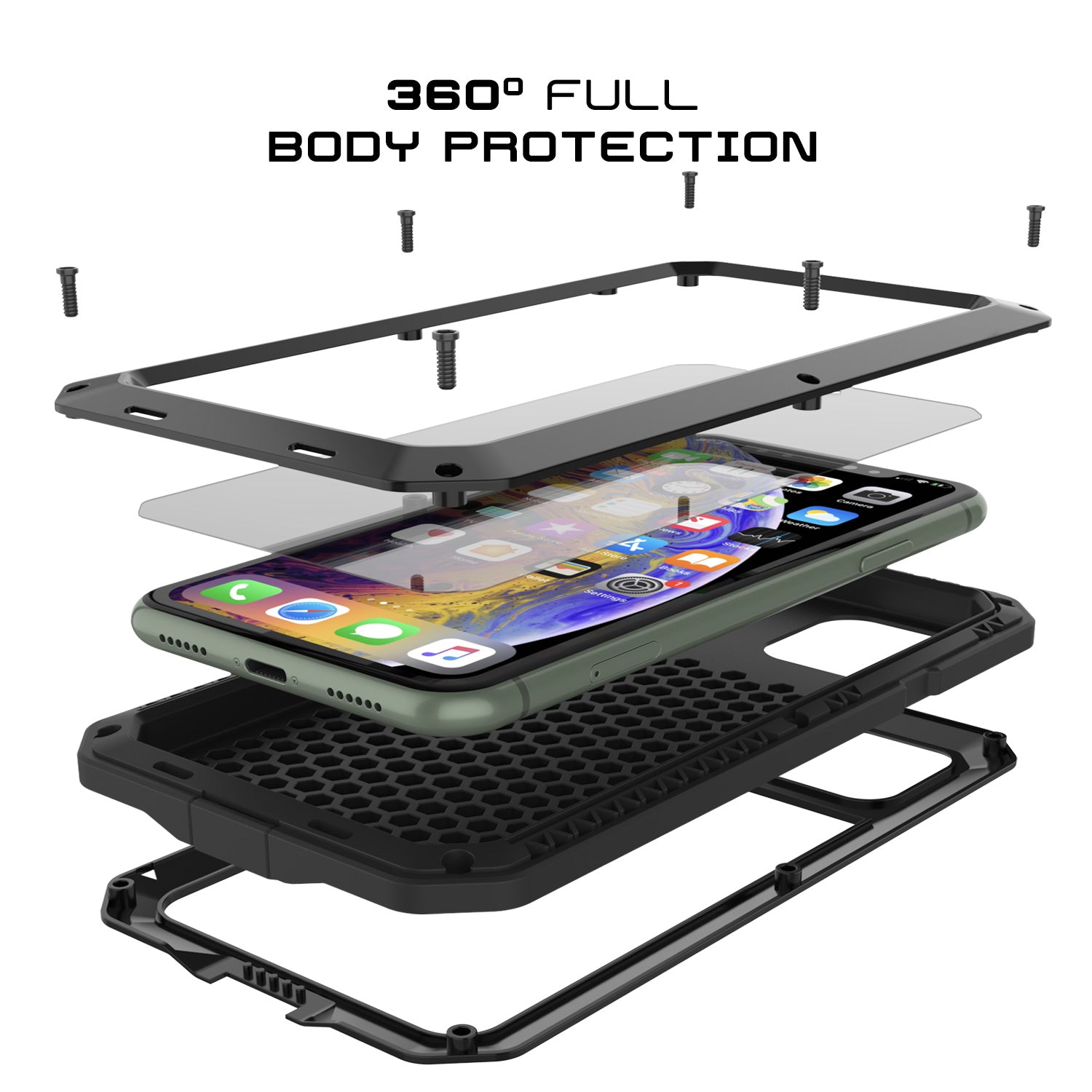 iPhone 11 Pro Max Metal Case, Heavy Duty Military Grade Armor Cover [shock proof] Full Body Hard [Black]