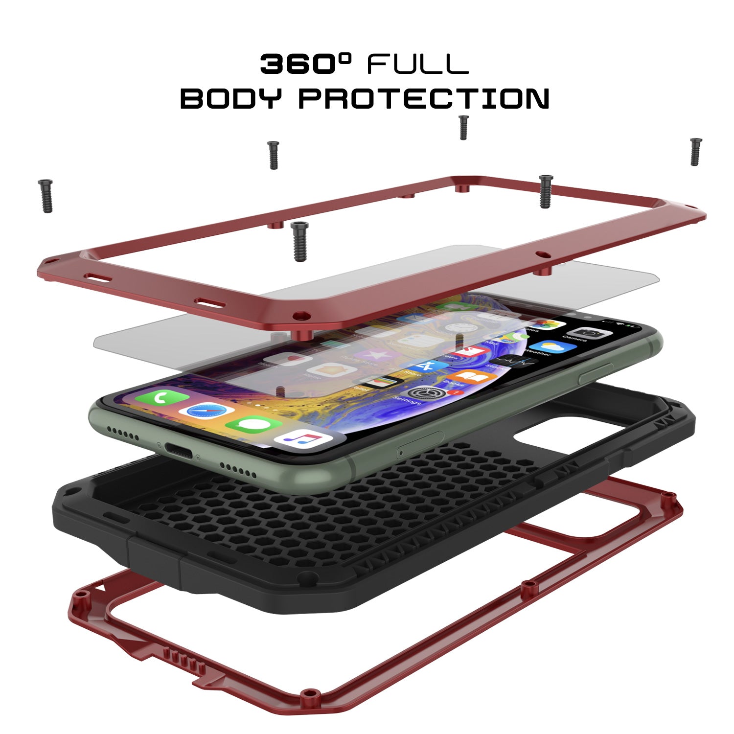 iPhone 11 Pro Max Metal Case, Heavy Duty Military Grade Armor Cover [shock proof] Full Body Hard [Red]