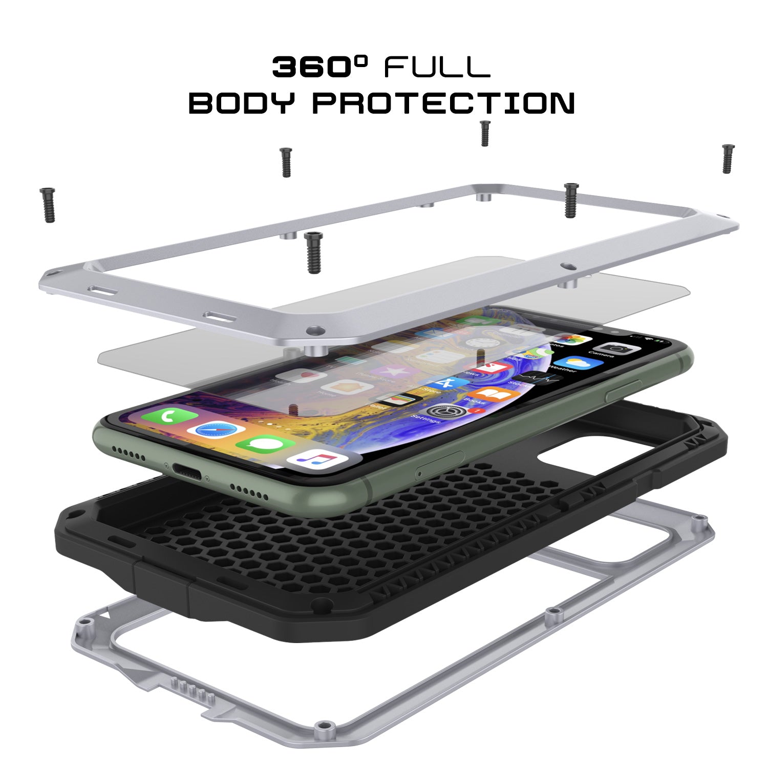 iPhone 11 Pro Max Metal Case, Heavy Duty Military Grade Armor Cover [shock proof] Full Body Hard [White]