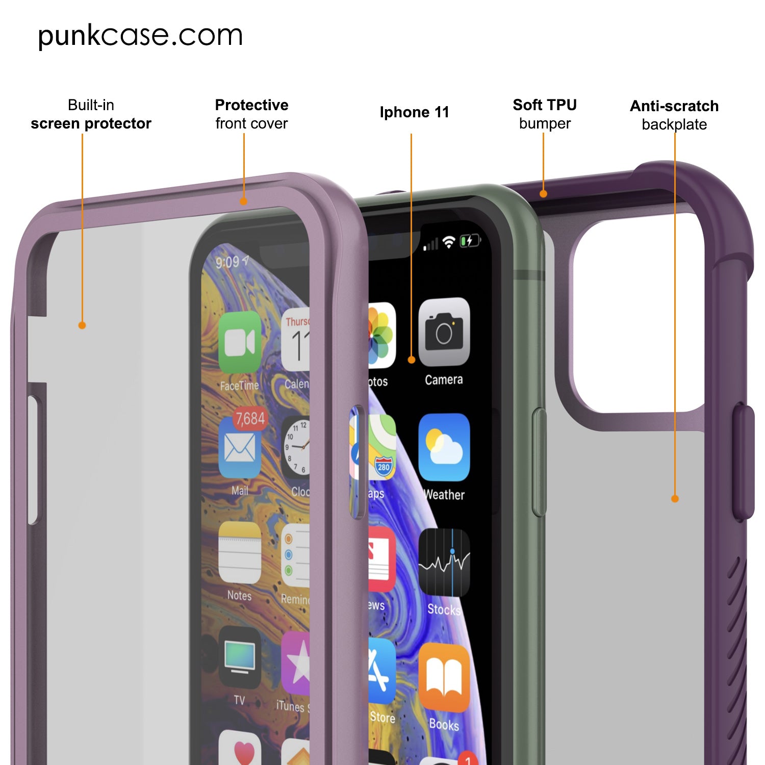 PunkCase iPhone 11 Case, [Spartan Series] Clear Rugged Heavy Duty Cover W/Built in Screen Protector [Black]