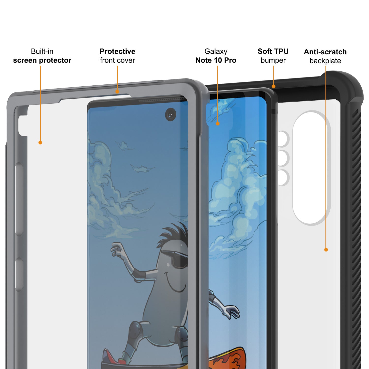 Punkcase Galaxy Note 10+ Plus Case, [Spartan Series] Black Rugged Heavy Duty Cover W/Built in Screen Protector