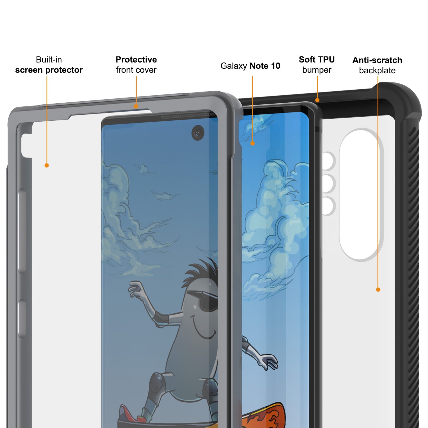 Punkcase Galaxy Note 10 Case, [Spartan Series] Black Rugged Heavy Duty Cover W/Built in Screen Protector