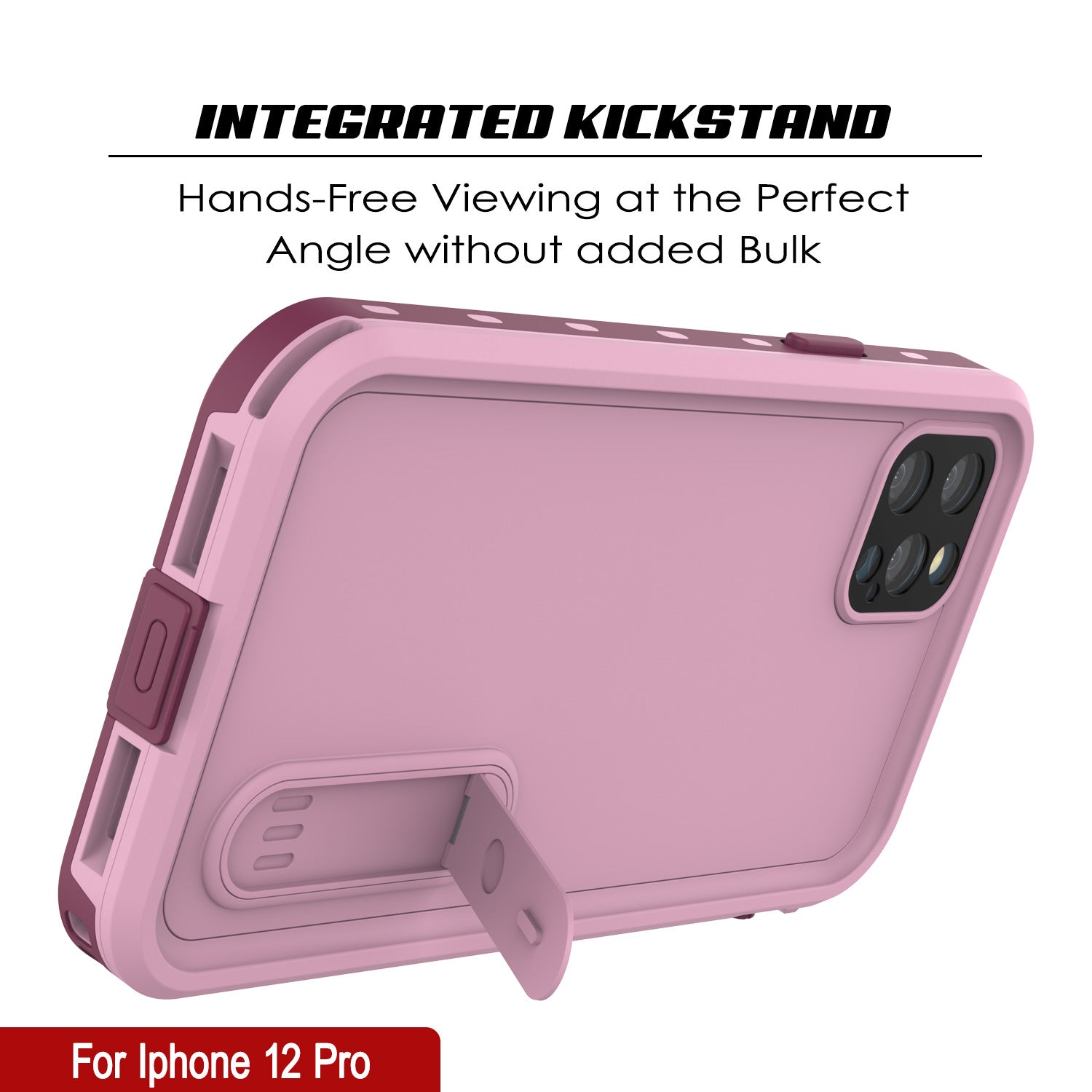 iPhone 12 Pro Waterproof Case, Punkcase [KickStud Series] Armor Cover [Pink]