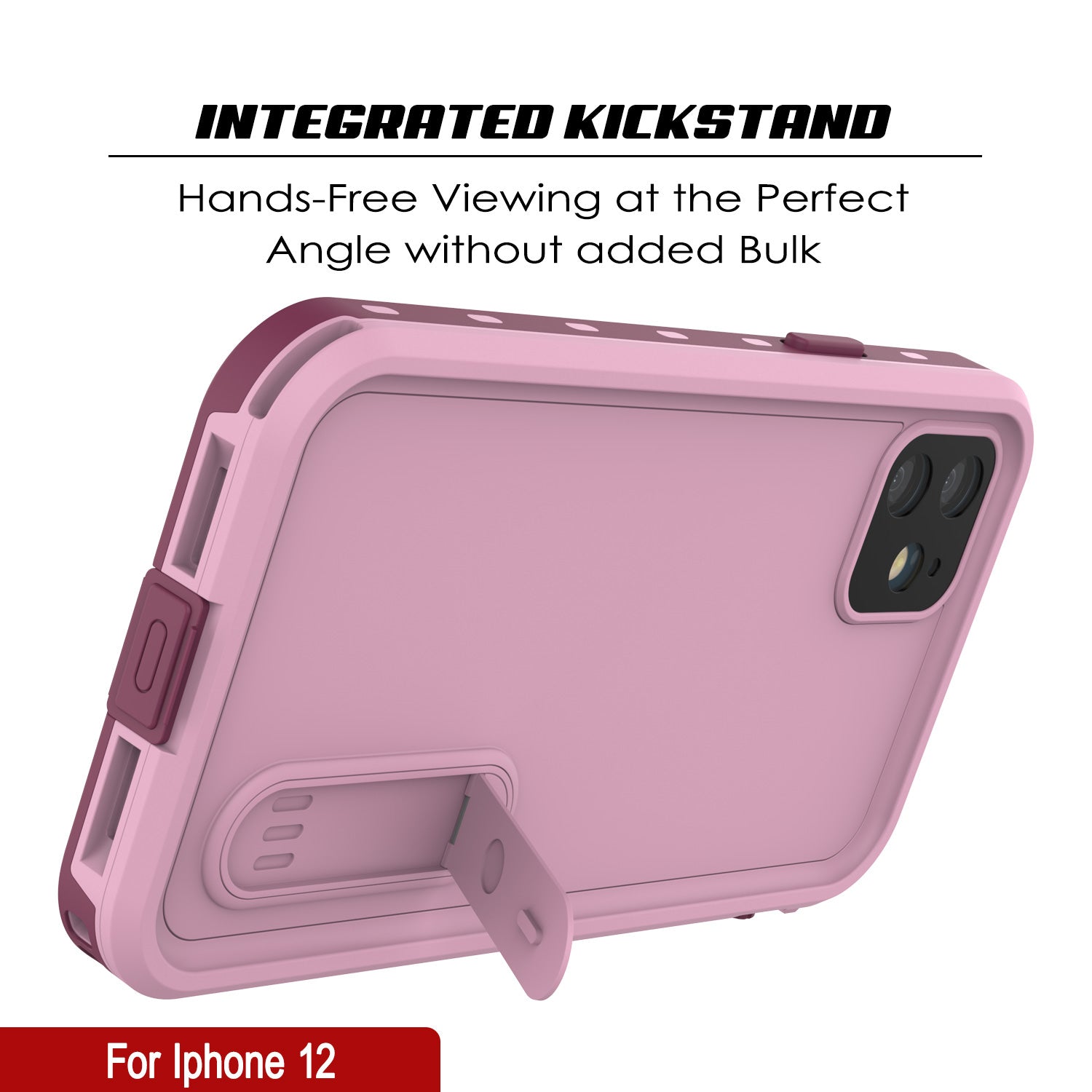 iPhone 12 Waterproof Case, Punkcase [KickStud Series] Armor Cover [Red]