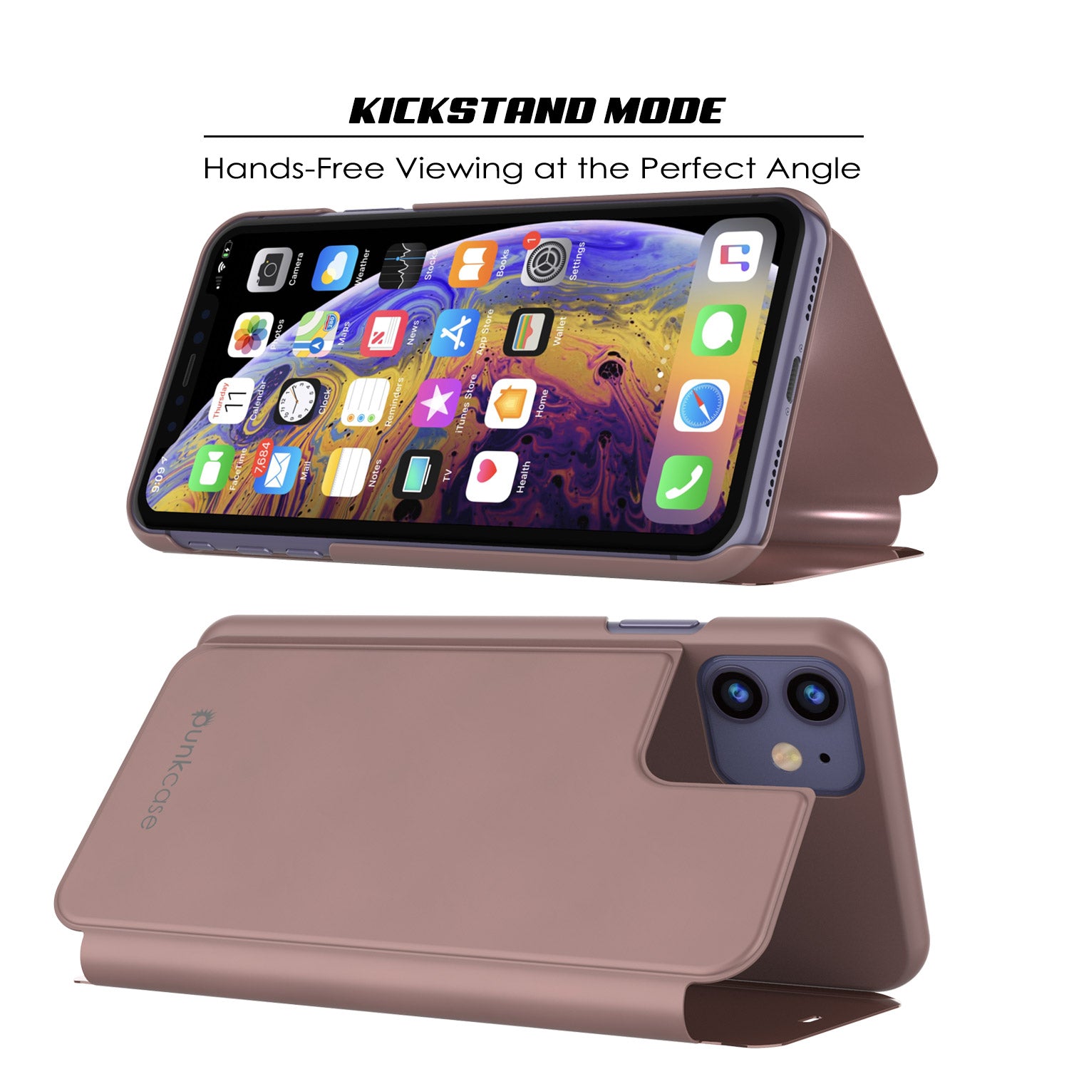 Punkcase iPhone 11 Reflector Case Protective Flip Cover [Rose]