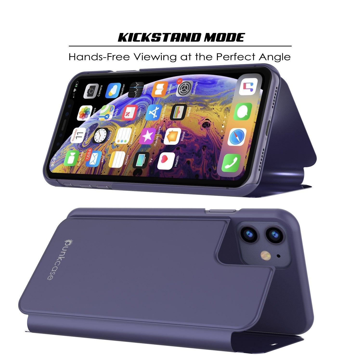 Punkcase iPhone 11 Pro Reflector Case Protective Flip Cover [Purple]