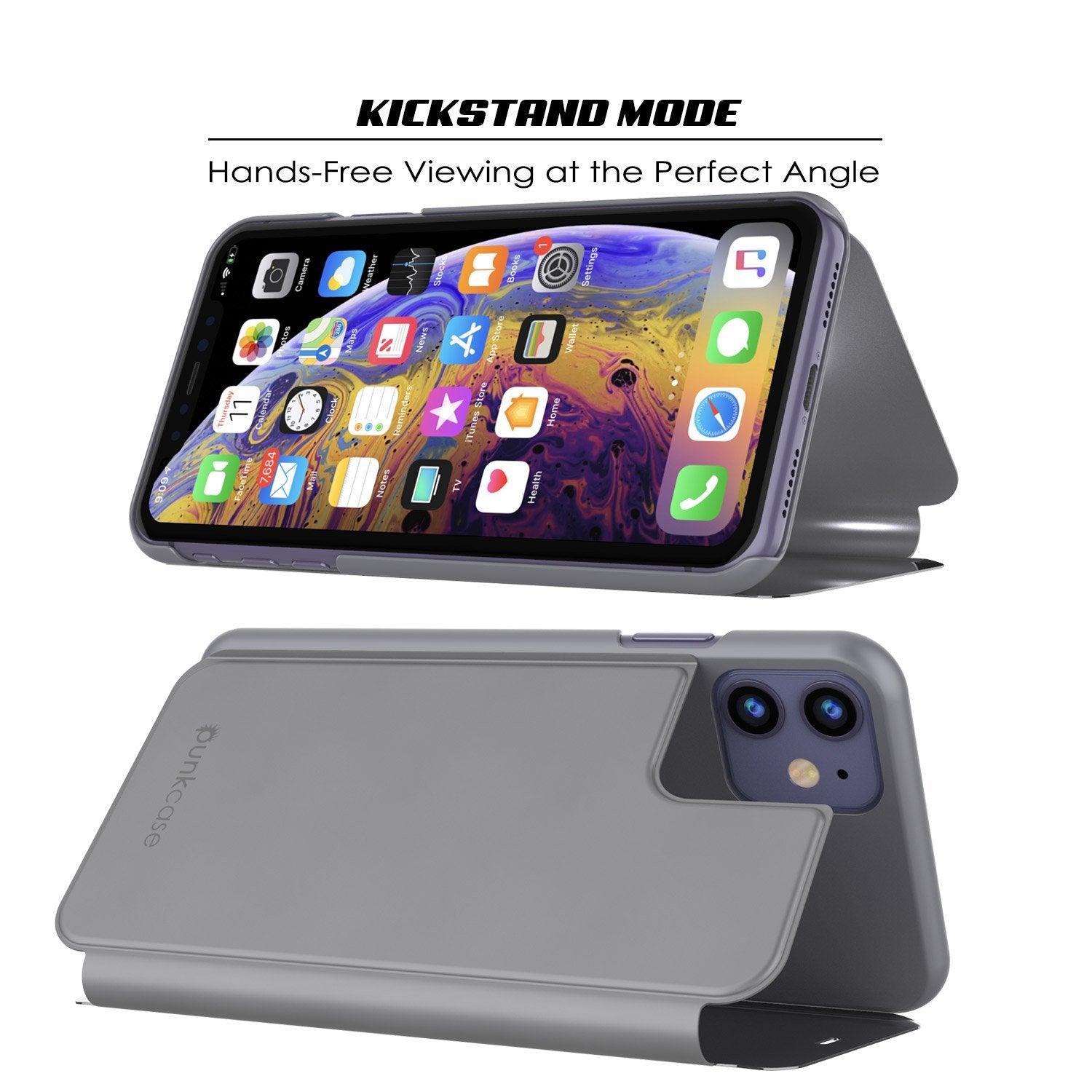 Punkcase iPhone 11 Pro Max Reflector Case Protective Flip Cover [Silver]