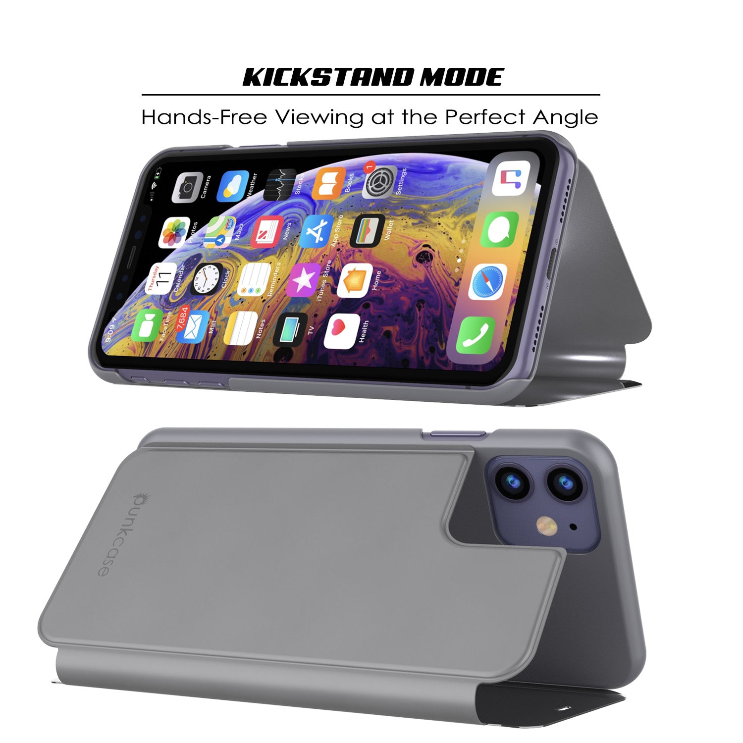 Punkcase iPhone 11 Reflector Case Protective Flip Cover [Silver]