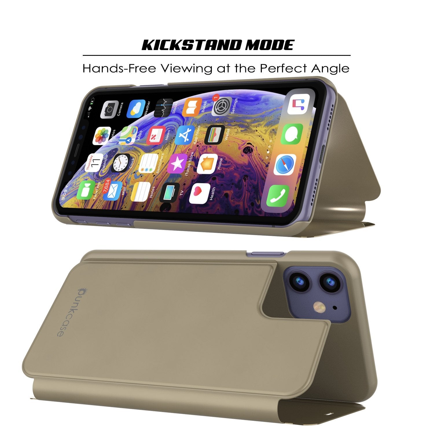 Punkcase iPhone 11 Pro Max Reflector Case Protective Flip Cover [Gold]