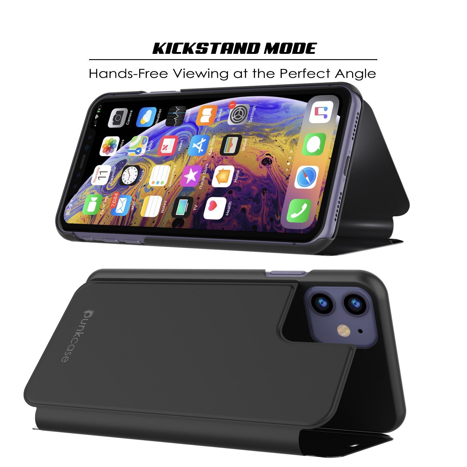 Punkcase iPhone 11 Pro Reflector Case Protective Flip Cover [Black]