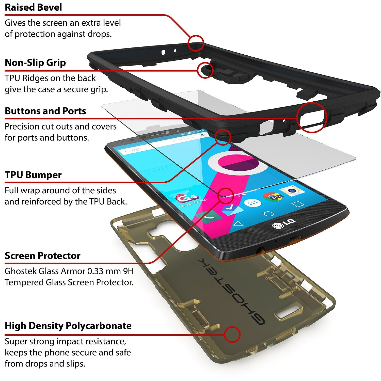 LG G4 Case Ghostek Armadillo 2.0 Gold w/ Tempered Glass Screen Protector | Slim Armor | Kickstand