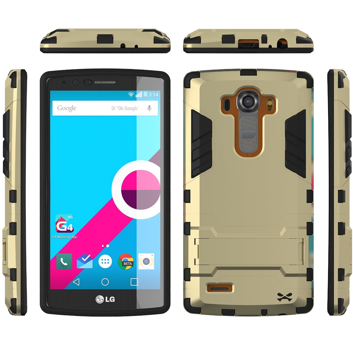 LG G4 Case Ghostek Armadillo 2.0 Gold w/ Tempered Glass Screen Protector | Slim Armor | Kickstand