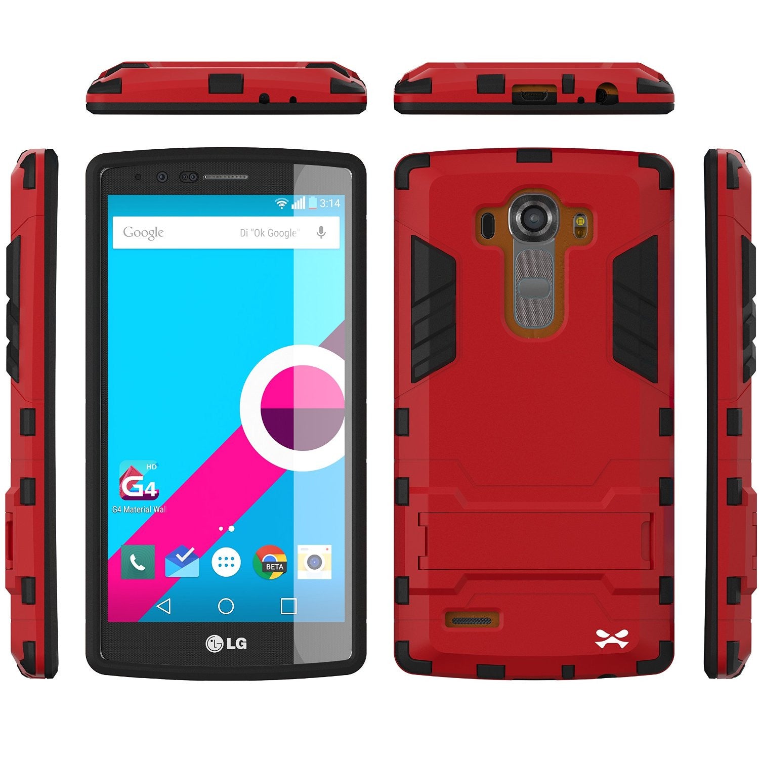 LG G4 Case Ghostek Armadillo 2.0 Red w/ Tempered Glass Screen Protector | Slim Armor | Kickstand