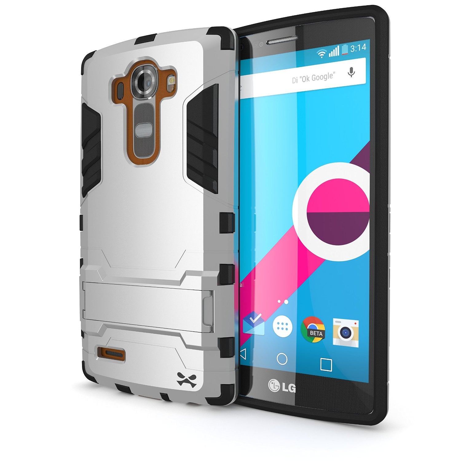LG G4 Case Ghostek Armadillo 2.0 Silver w/ Tempered Glass Screen Protector | Slim Armor | Kickstand