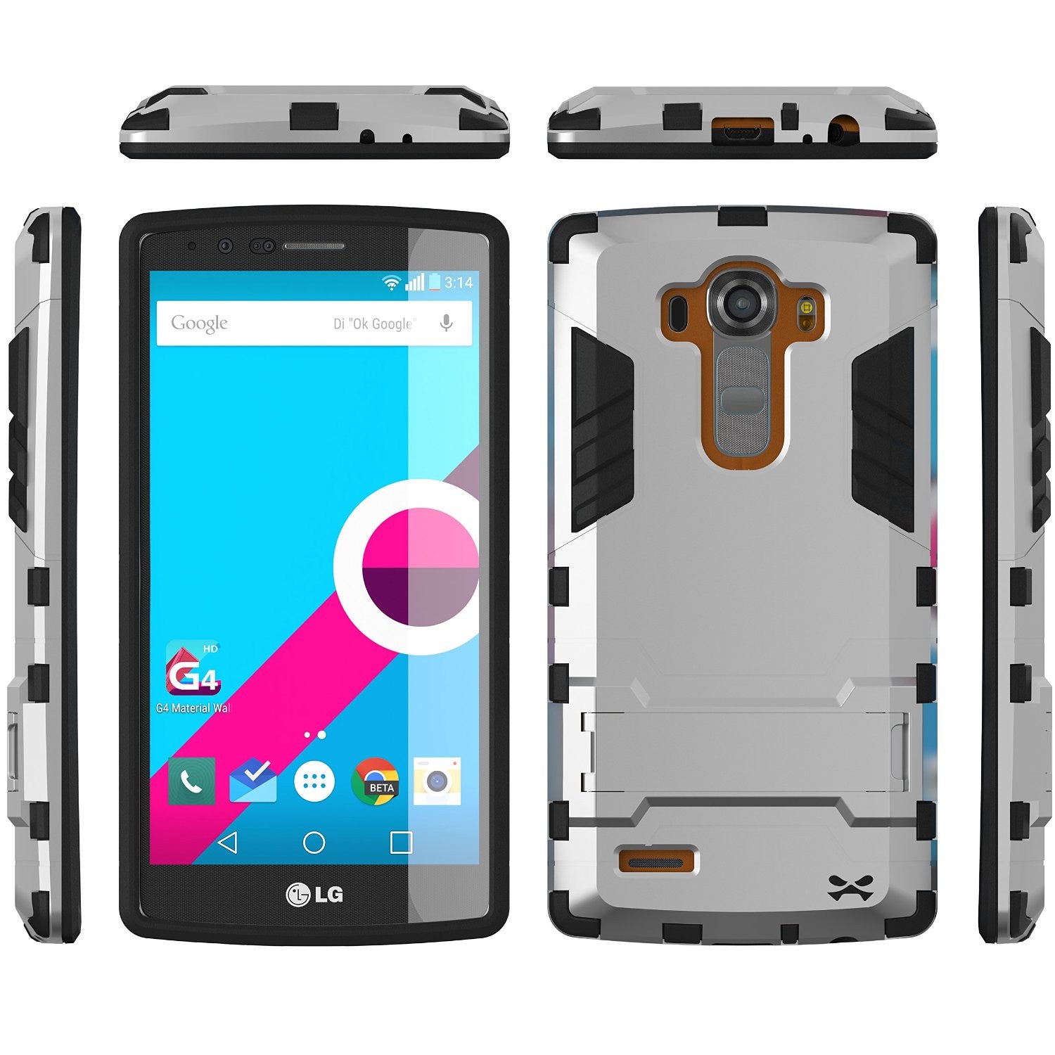 LG G4 Case Ghostek Armadillo 2.0 Silver w/ Tempered Glass Screen Protector | Slim Armor | Kickstand