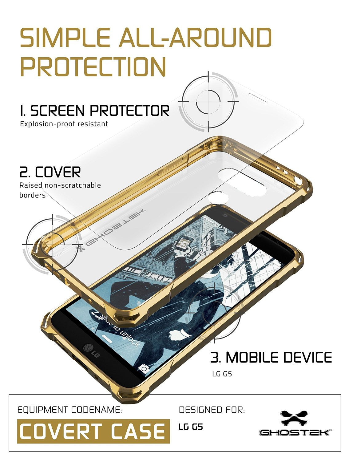 LG G5 Case, Ghostek® Gold Covert Premium Slim Hybrid Protective Cover | Lifetime Warranty Exchange