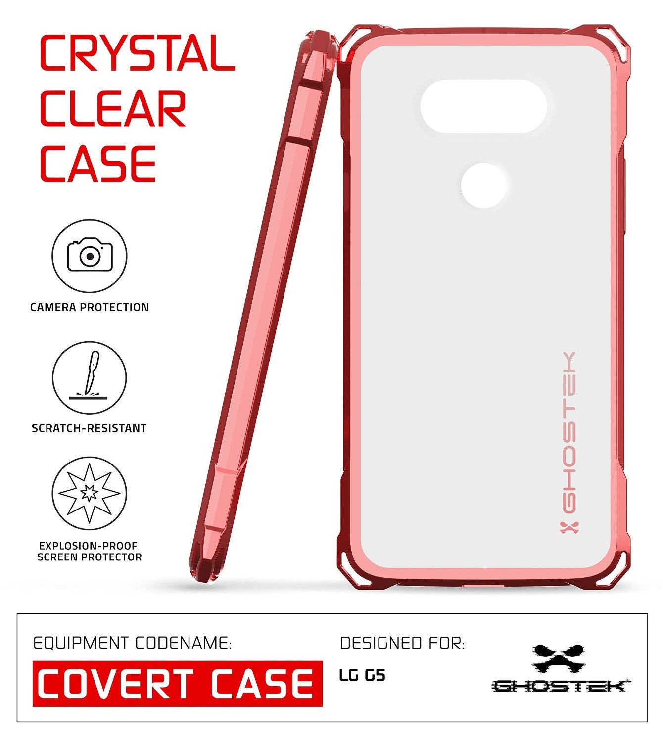 LG G5 Case, Ghostek® Red Covert Premium Slim Hybrid Protective Cover | Lifetime Warranty Exchange