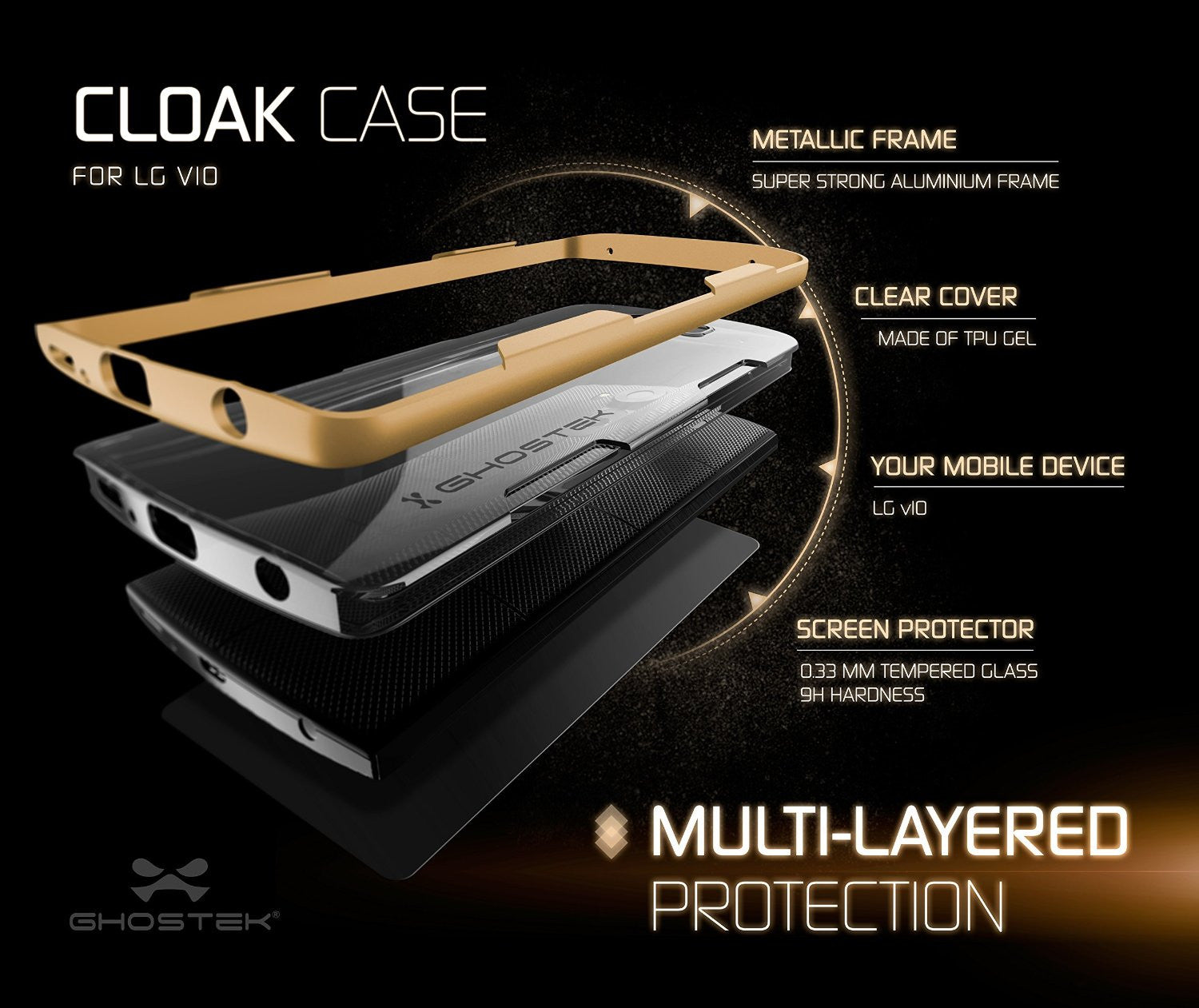 LG V10 Case, Ghostek® Cloak Gold Slim Hybrid Impact Armor Cover | Lifetime Warranty Exchange