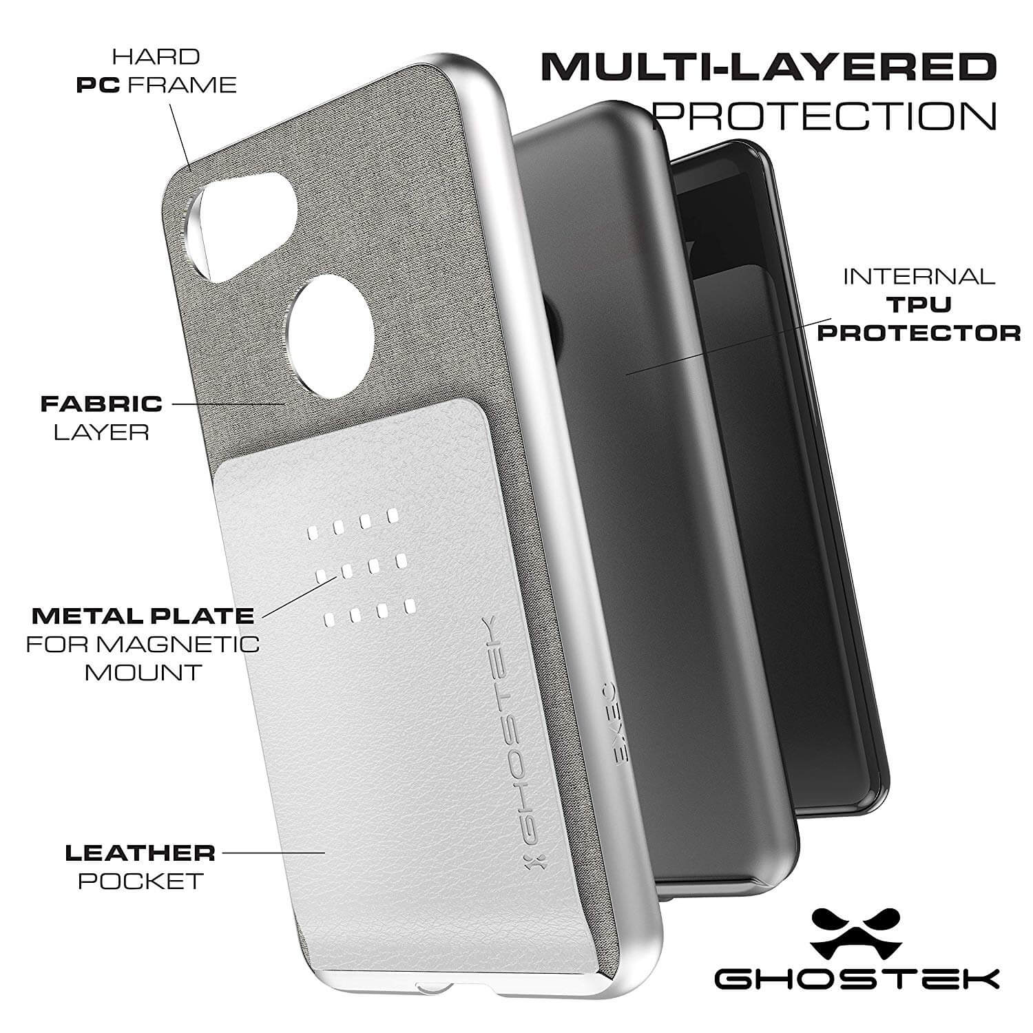 Google Pixel 3 Protective Wallet Case | Exec 2 Series [Silver]