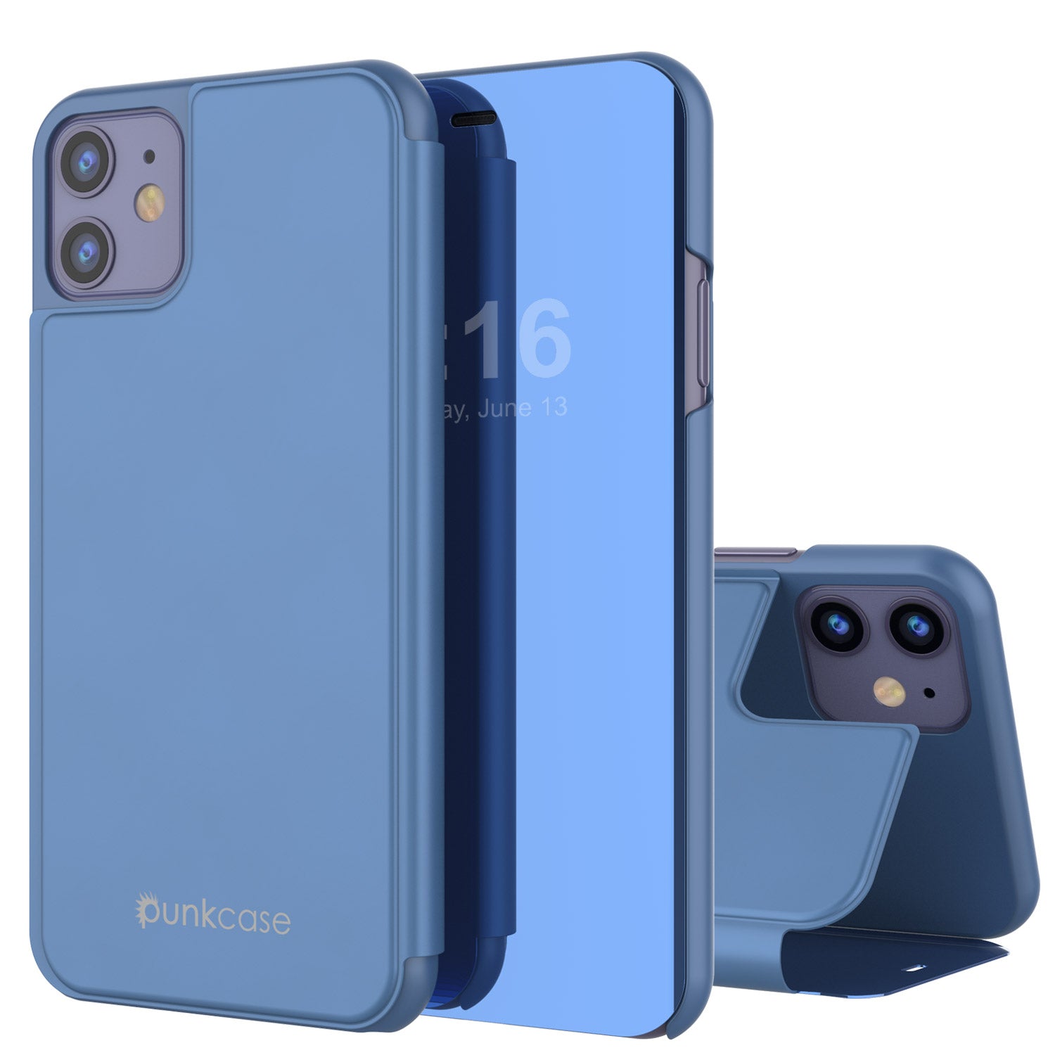 Punkcase iPhone 11 Reflector Case Protective Flip Cover [Blue]