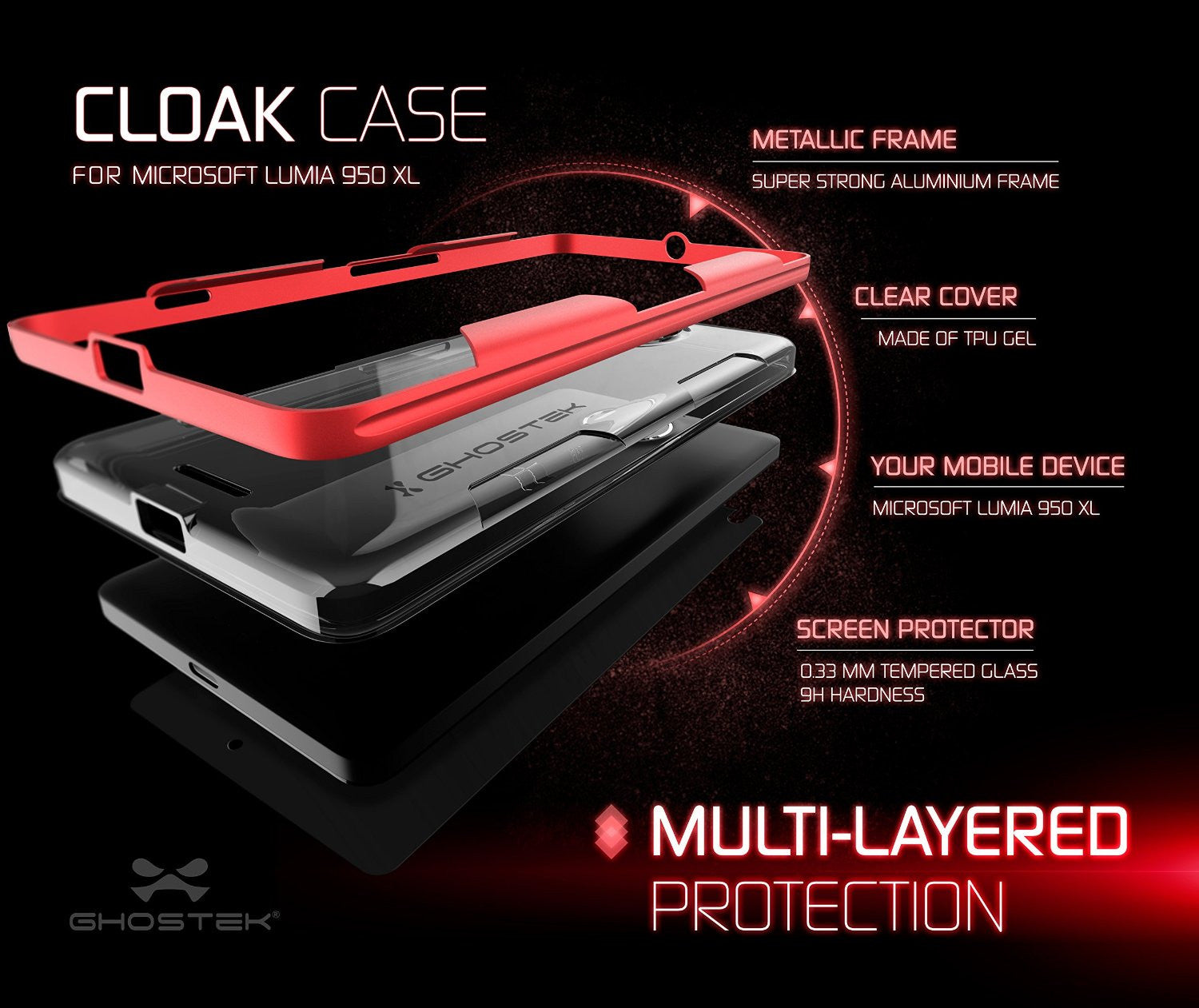 Microsoft Lumia 950 Case, Ghostek® Cloak Red Slim Hybrid Impact Armor | Lifetime Warranty Exchange