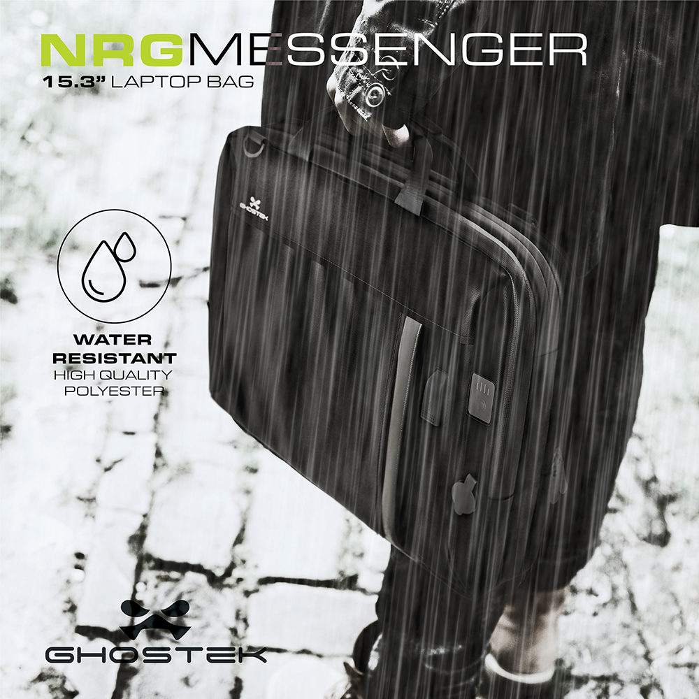 Ghostek NRGmessenger Series 8.5L || Computer Laptop Messenger Bag + 16,000mAh Battery Power Bank with 2 USB Ports | Water Resistant