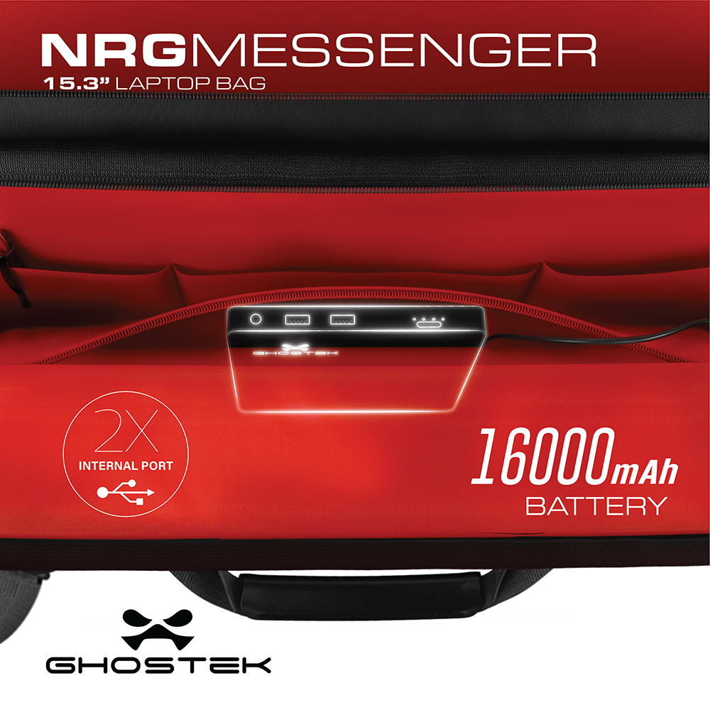 Ghostek NRGmessenger Series 8.5L || Computer Laptop Messenger Bag + 16,000mAh Battery Power Bank with 2 USB Ports | Water Resistant