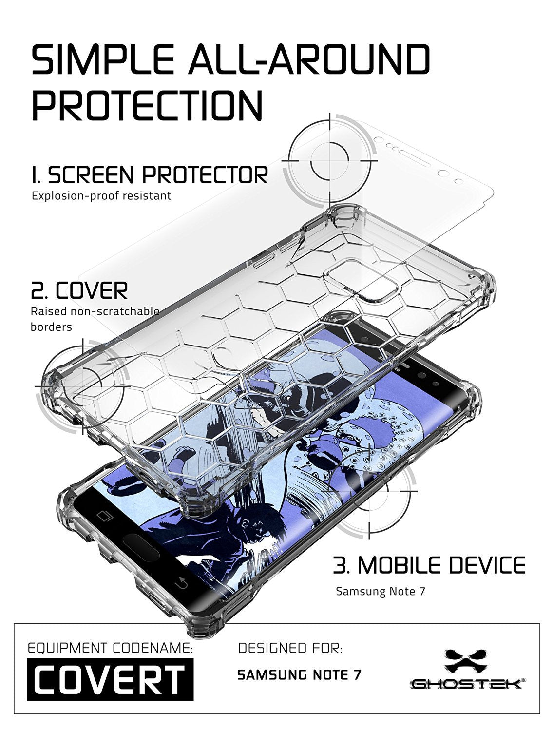 Note 7 Case, Ghostek® Covert Series Clear | Premium Impact Slim Hybrid Cover w/ Screen Protector