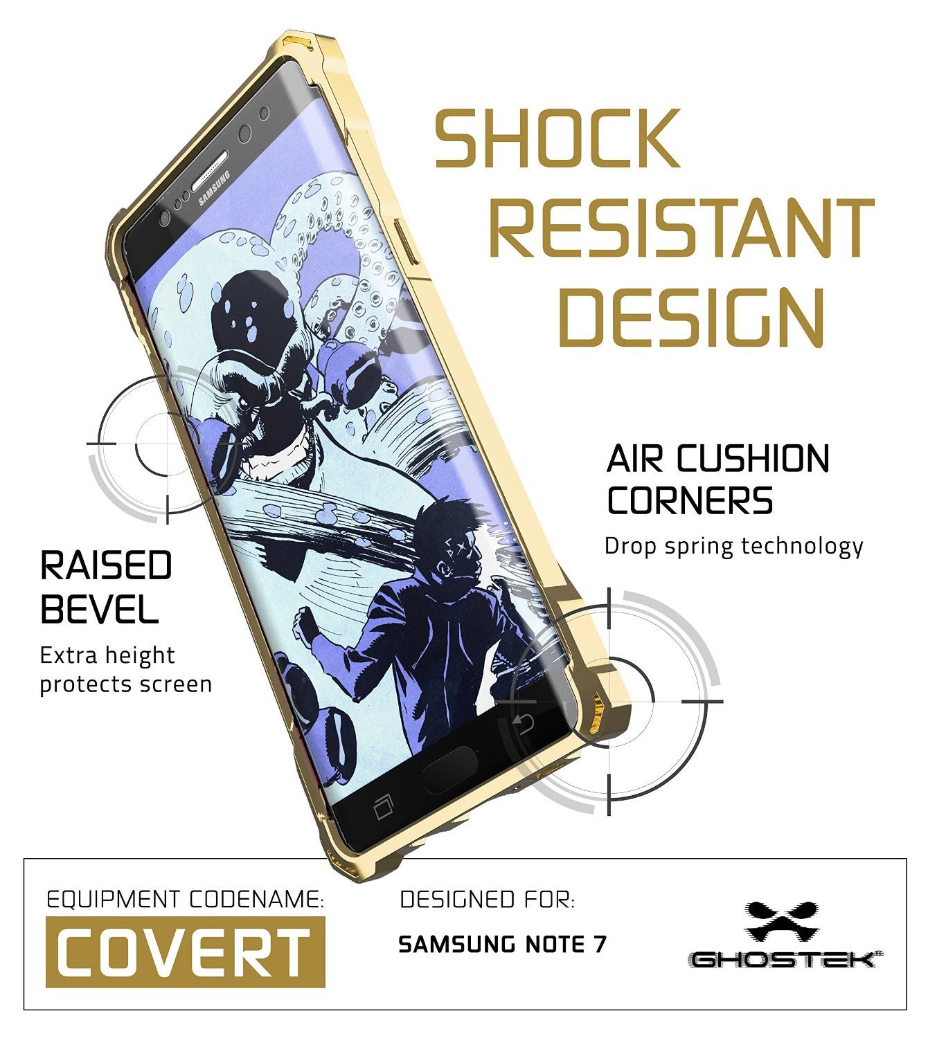 Note 7 Case, Ghostek® Covert Series Gold w/ Explosion-Proof Screen Protector | Ultra Fit