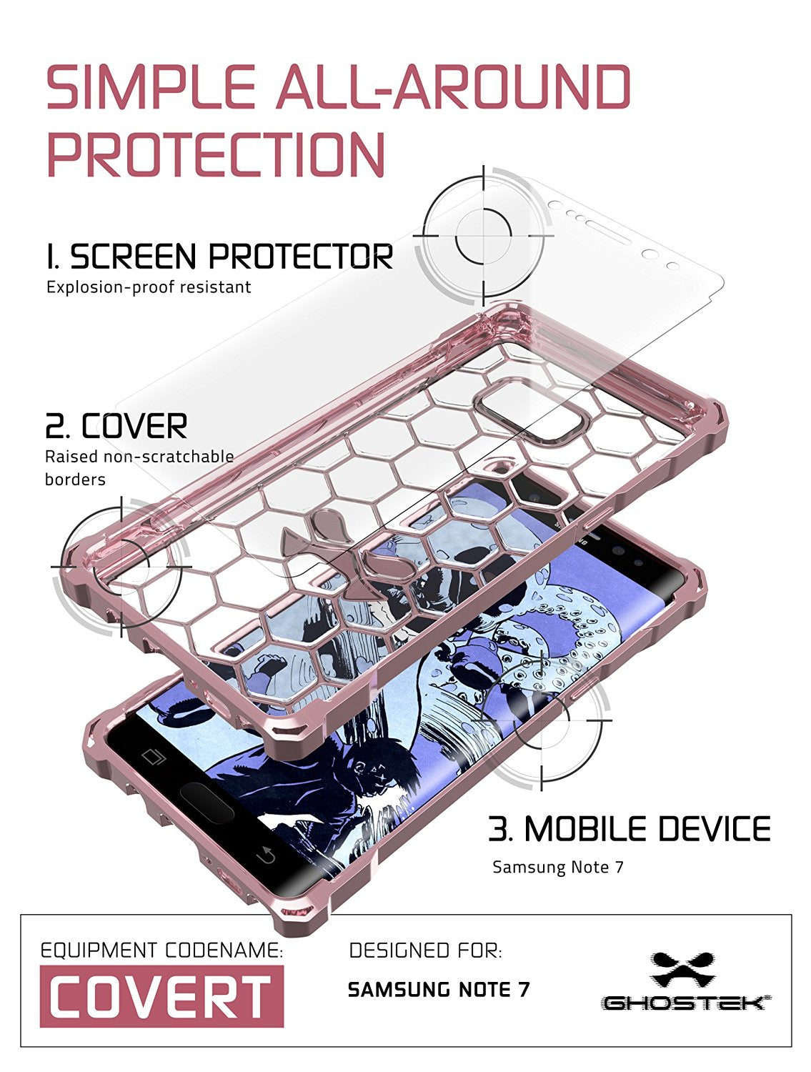 Note 7 Case, Ghostek® Covert Series Peach  w/ Explosion-Proof Screen Protector | Ultra Fit
