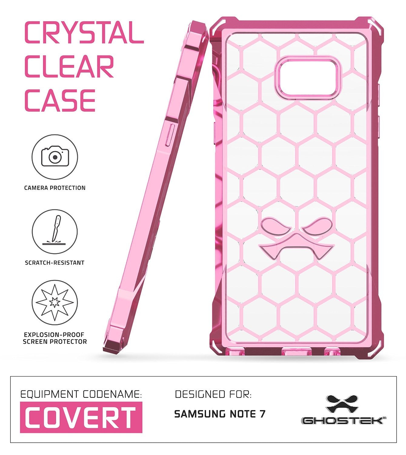 Note 7 Case, Ghostek® Covert Series Rose Pink w/ Explosion-Proof Screen Protector | Ultra Fit