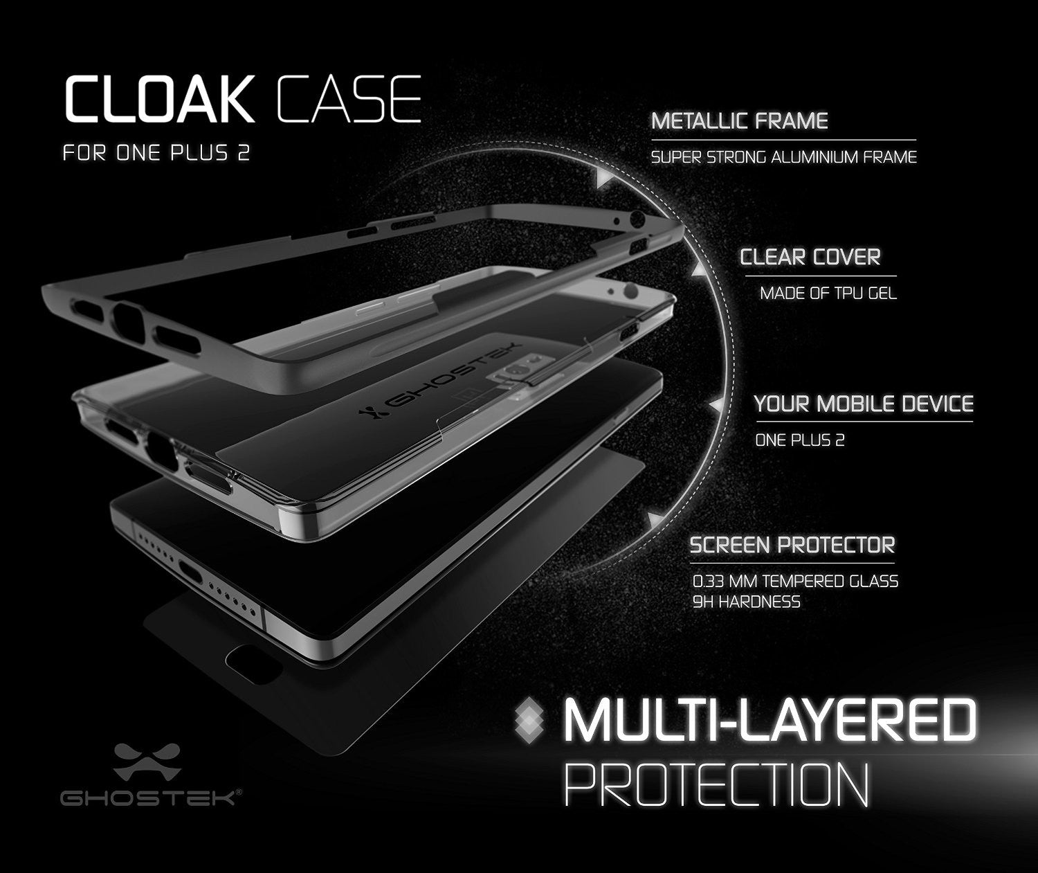 OnePlus 2 Case, Ghostek® Cloak Black Series for OnePlus 2 Slim Hybrid | Lifetime Warranty Exchange