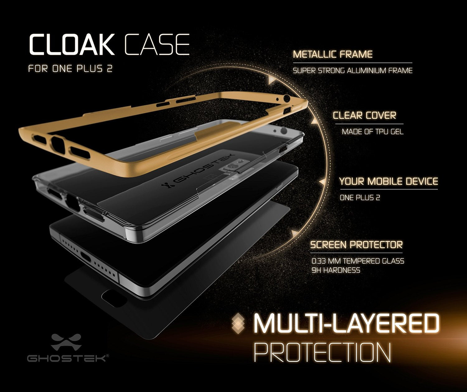 OnePlus 2 Case, Ghostek® Cloak Gold Series for OnePlus 2 Slim Hybrid | Lifetime Warranty Exchange