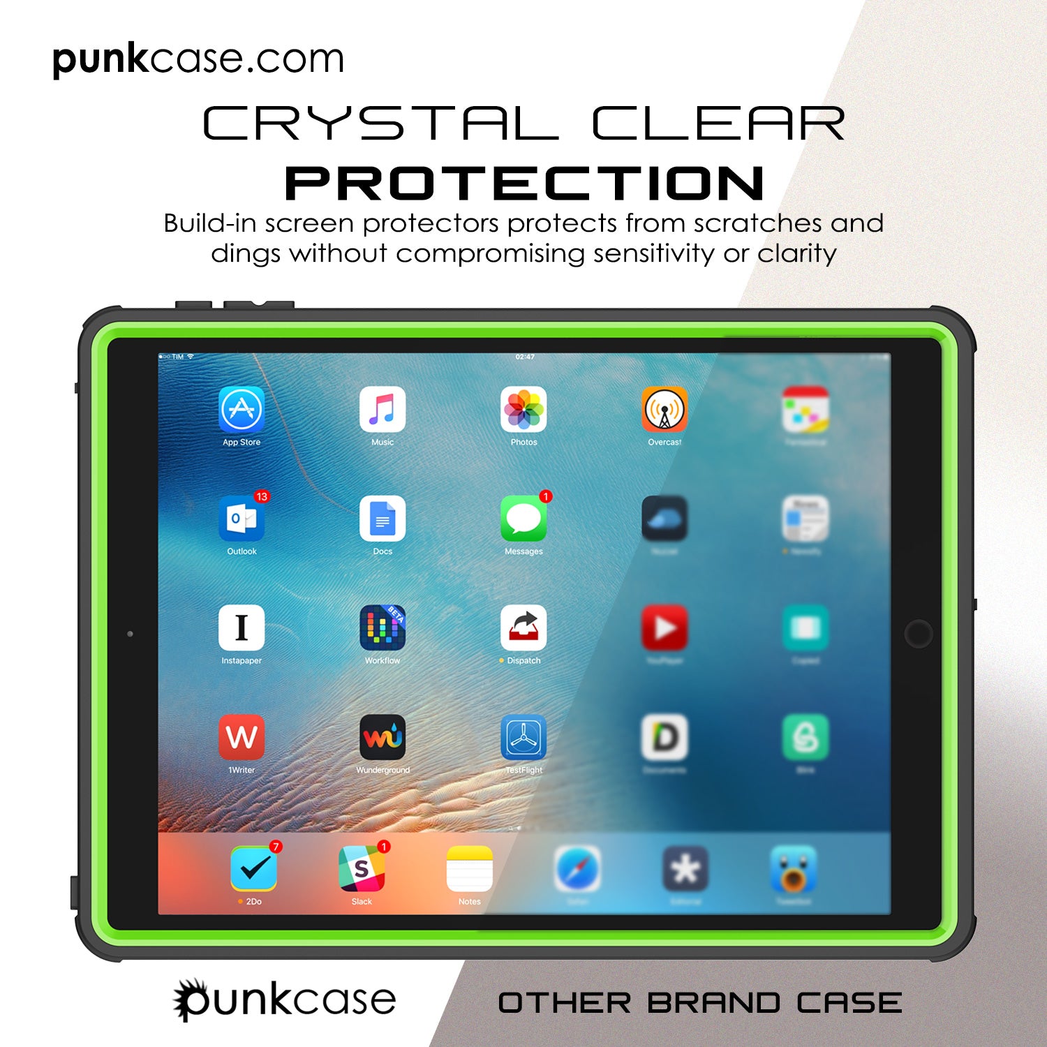 Punkcase iPad Pro 9.7 Case [CRYSTAL Series], Waterproof, Ultra-Thin Cover [Shockproof] [Dustproof] with Built-in Screen Protector [Light Green]