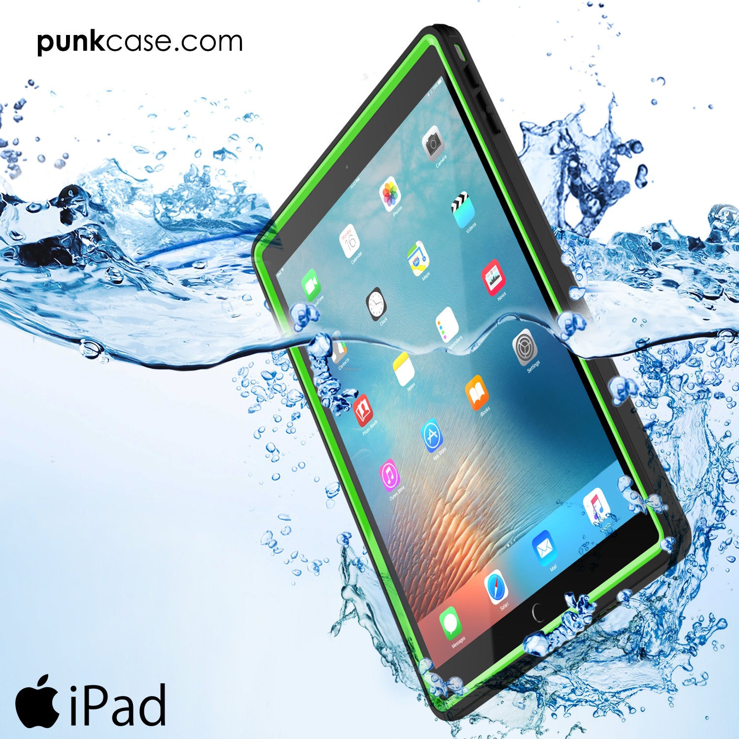 Punkcase iPad Pro 9.7 Case [CRYSTAL Series], Waterproof, Ultra-Thin Cover [Shockproof] [Dustproof] with Built-in Screen Protector [Light Green]