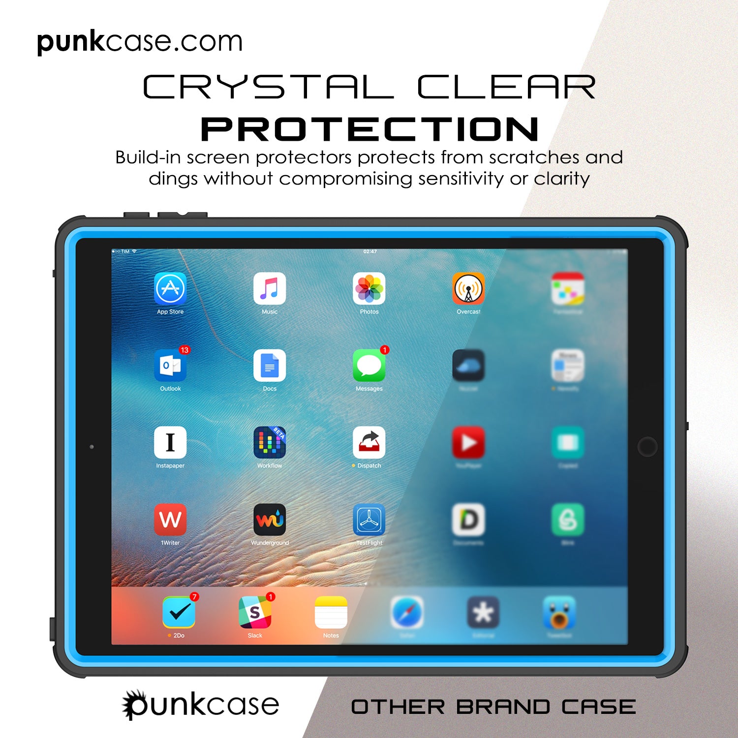 Punkcase iPad Pro 9.7 Case [CRYSTAL Series], Waterproof, Ultra-Thin Cover [Shockproof] [Dustproof] with Built-in Screen Protector [Light Blue]
