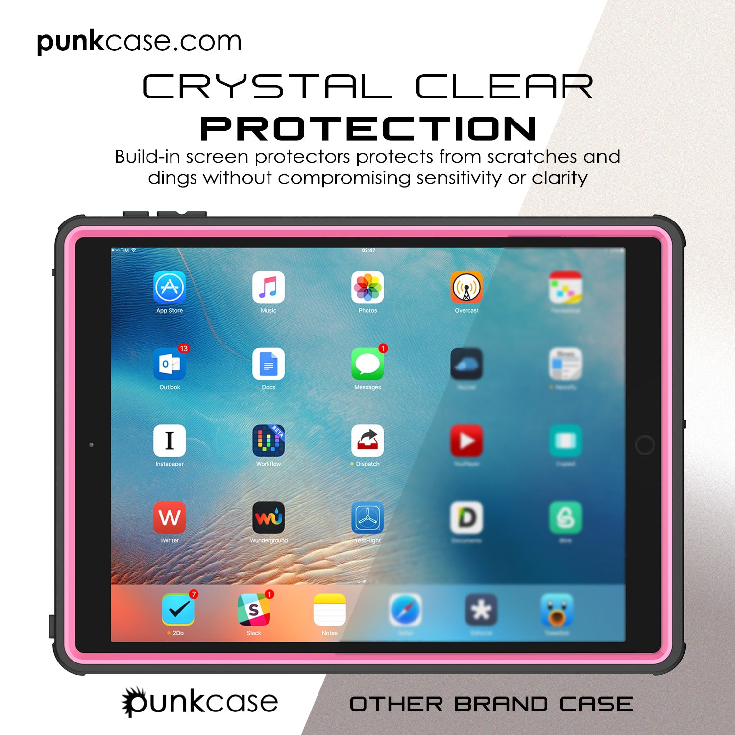 Punkcase iPad Pro 9.7 Case [CRYSTAL Series], Waterproof, Ultra-Thin Cover [Shockproof] [Dustproof] with Built-in Screen Protector [Pink]
