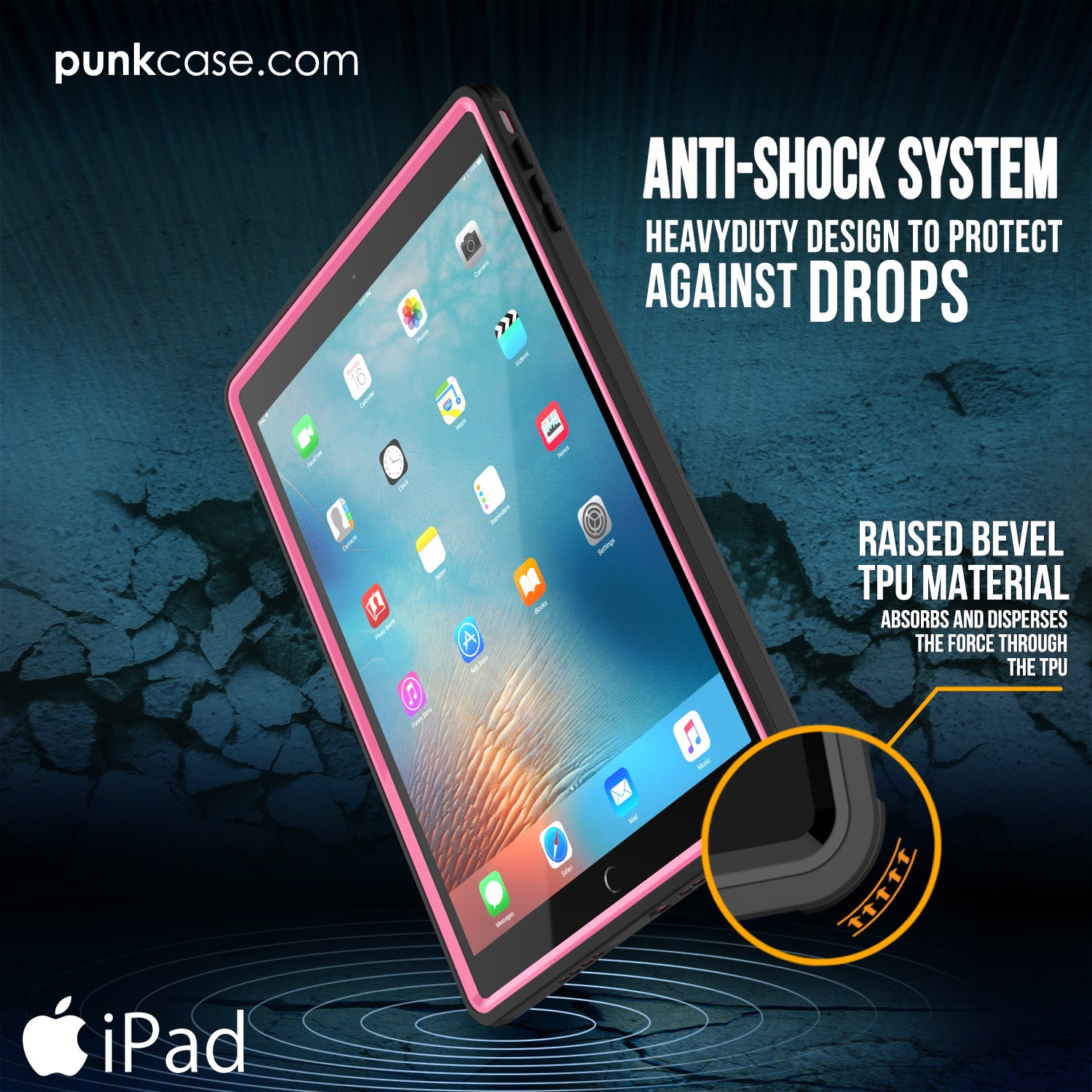 Punkcase iPad Pro 9.7 Case [CRYSTAL Series], Waterproof, Ultra-Thin Cover [Shockproof] [Dustproof] with Built-in Screen Protector [Pink]
