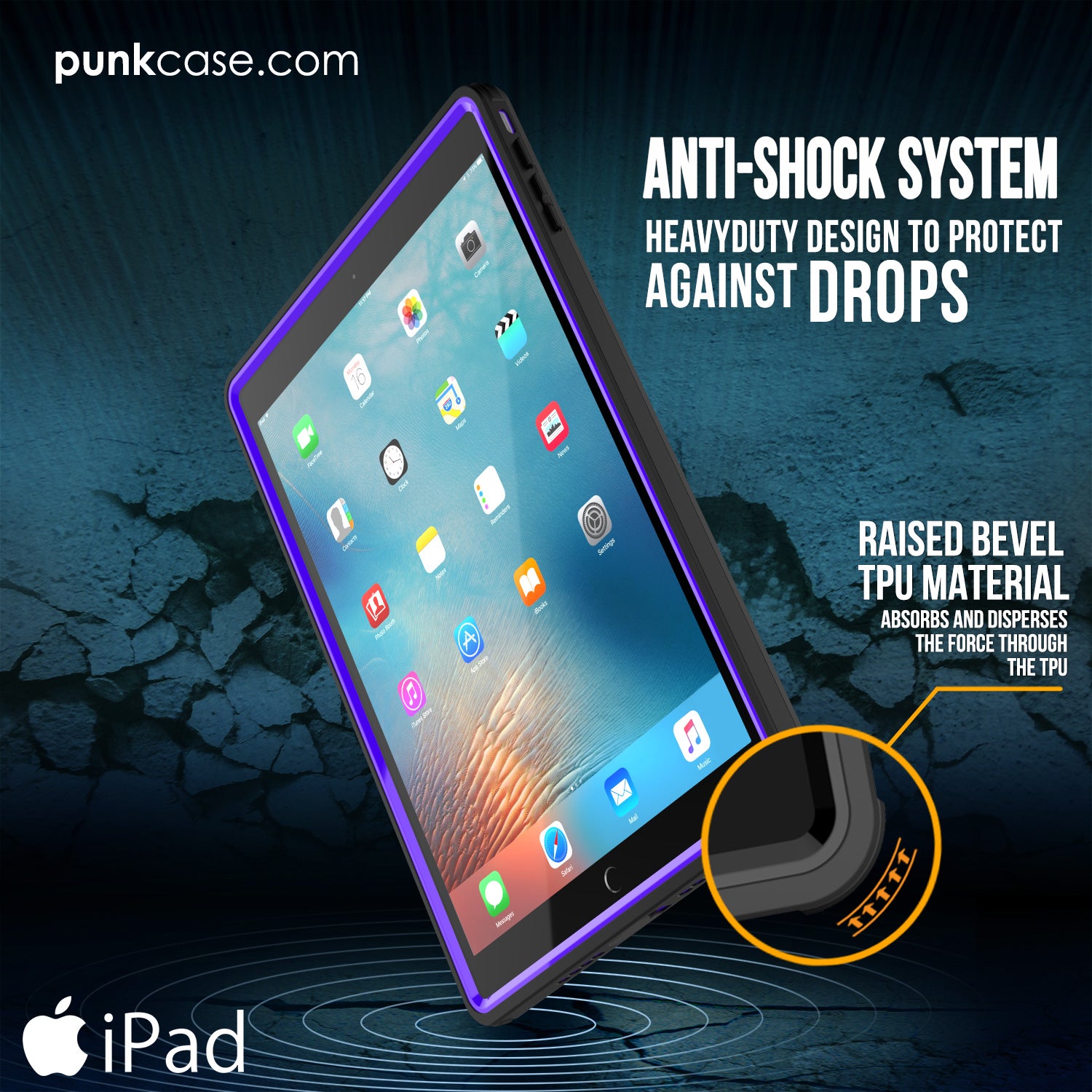 Punkcase iPad Pro 9.7 Case [CRYSTAL Series], Waterproof, Ultra-Thin Cover [Shockproof] [Dustproof] with Built-in Screen Protector [Purple]