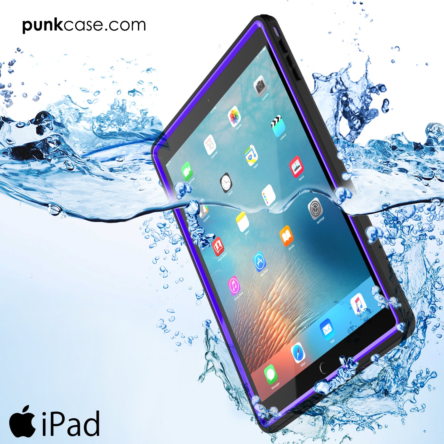 Punkcase iPad Pro 9.7 Case [CRYSTAL Series], Waterproof, Ultra-Thin Cover [Shockproof] [Dustproof] with Built-in Screen Protector [Purple]