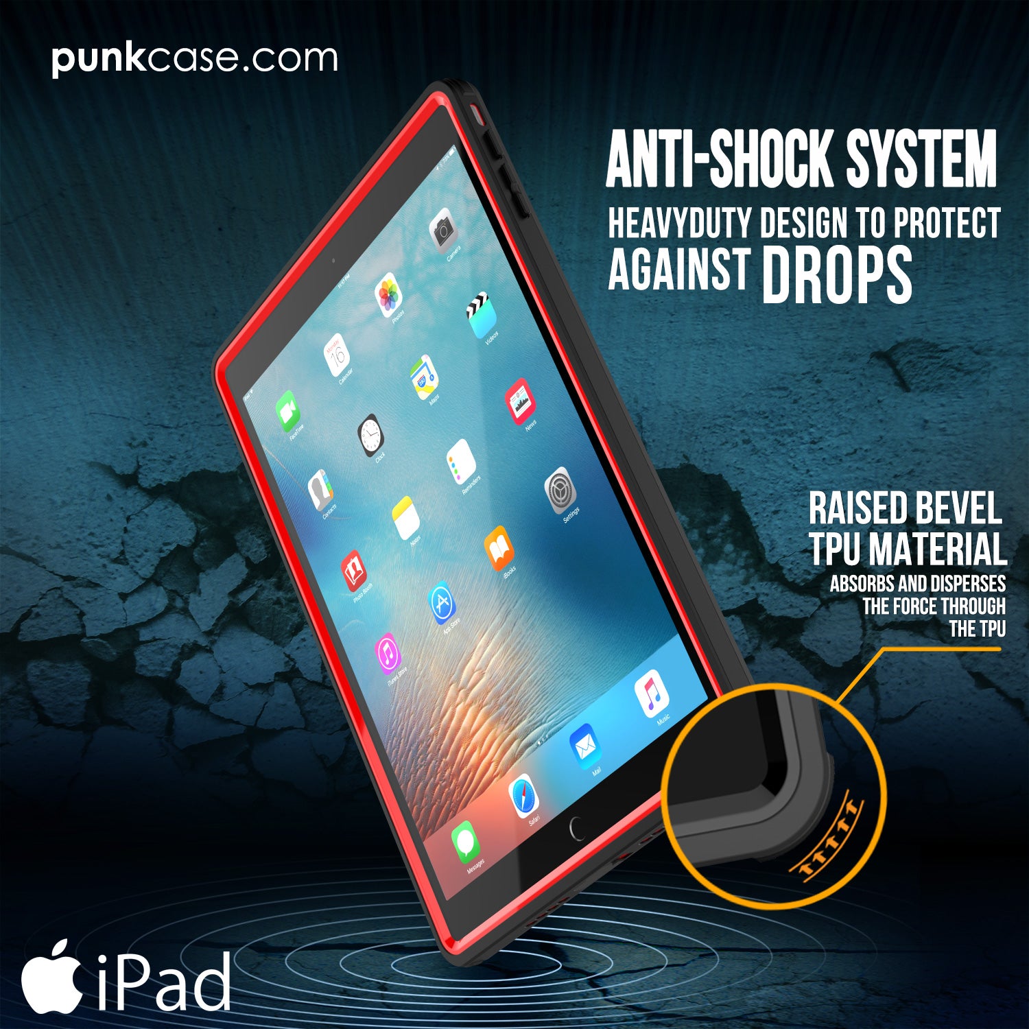Punkcase iPad Pro 9.7 Case [CRYSTAL Series], Waterproof, Ultra-Thin Cover [Shockproof] [Dustproof] with Built-in Screen Protector [Red]